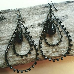 COPY - ❤ Black Tear Drop Dangle Earrings